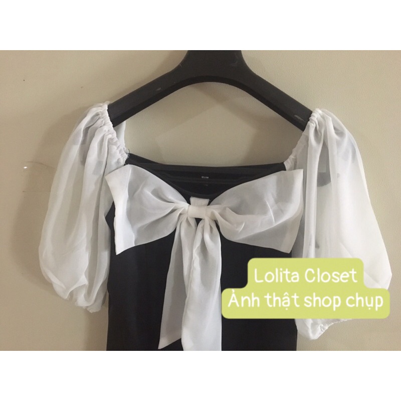 Váy Đầm Nơ Bản To Tay Trắng Xinh Xắn Chào Hè