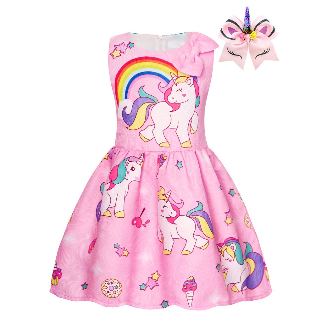 Christmas Unicorn Dress Rainbow Baby Girl Clothes Cartoon Print Cotton Accessories Simple