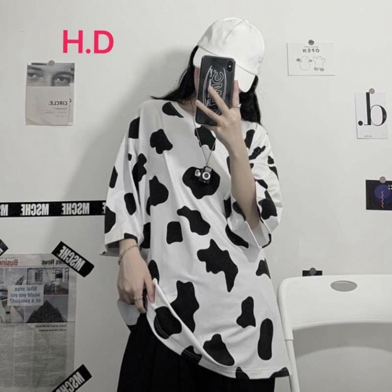 (Ảnh thật và video shop tự quay)Áo Thun loang màu Unisex Bò Sữa form thụng nam nữ tay lỡ❤Áo nhóm áo lớp❤