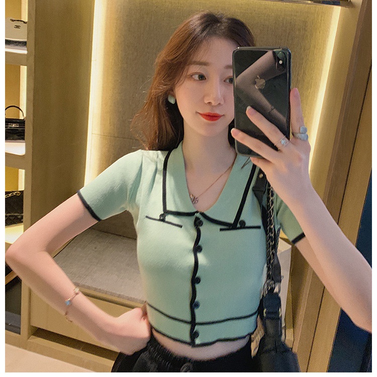 Áo SUXI tay ngắn cổ bẻ thời trang mùa hè cá tính cho nữ