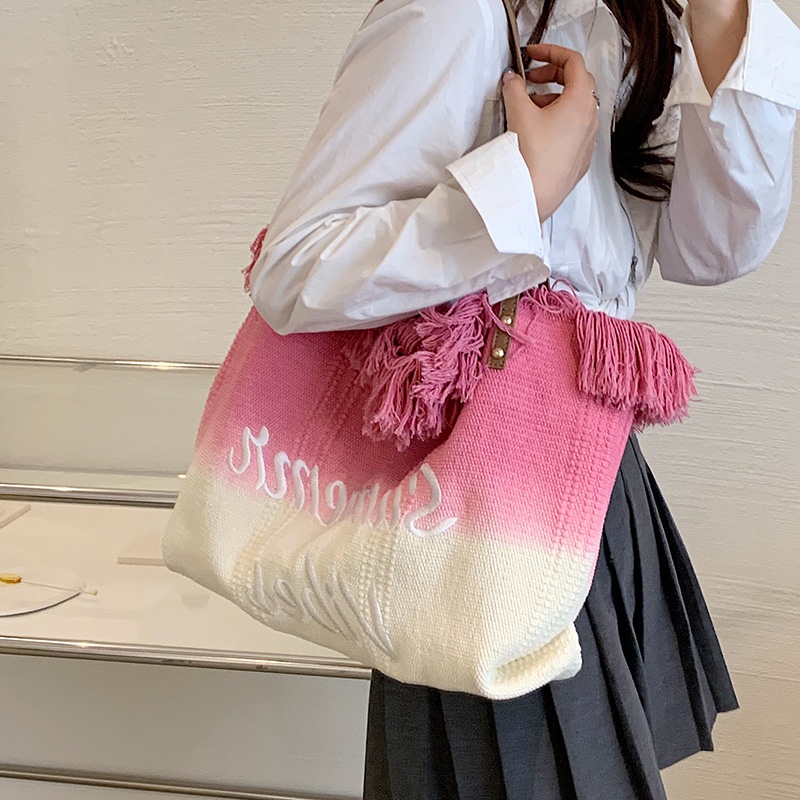 Túi Đeo Vai Bằng Vải Dệt Nhiều Màu Sức Chứa Lớn Cho Nữ