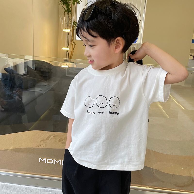 Áo Thun Cotton Ngắn Tay Cổ Tròn In Chữ Phong Cách Hàn Quốc Thời Trang Mùa Hè Cho Bé Trai