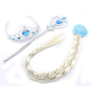 Bộ sản phẩm tóc Elsa, Anna kèm phun kiện vương miện, gậy phép thuật.