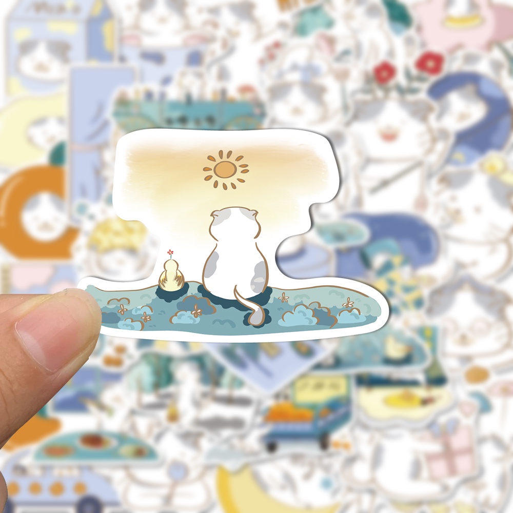 Bộ 40 Miếng Dán Trang Trí Điện Thoại / Máy Tính Chống Thấm Nước Hình Mèo Mập Dễ Thương