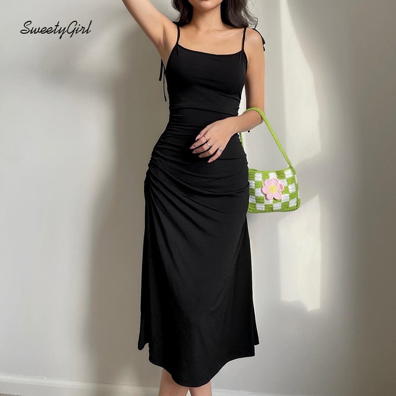 Đầm Hai Dây Ôm Dáng Hở Lưng Màu Trơn Thời Trang Gợi Cảm 2022 Dành Cho Nữ