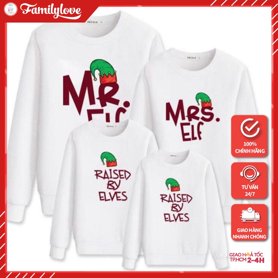 Áo Sweater Gia Đình Familylove - Mẫu Áo Gia Đình Sweater Dài Tay Mùa Noel Chiếc Mũ Mr Els Chất Nỉ Da Cá Cotton 100%
