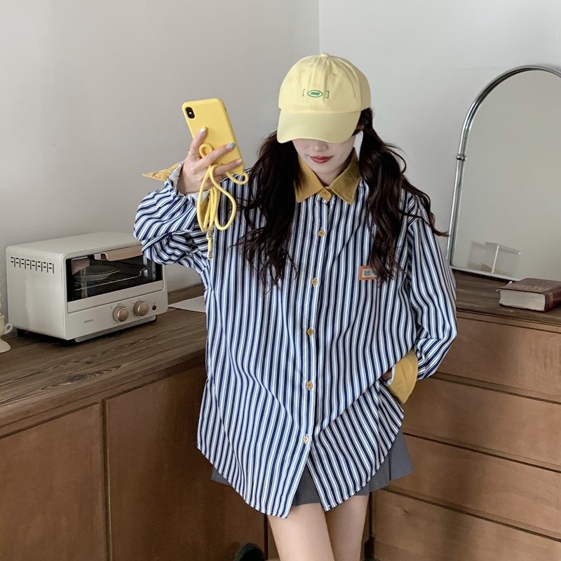 Áo sơ mi SUXI tay dài dáng rộng thiết kế đơn giản cho nữ