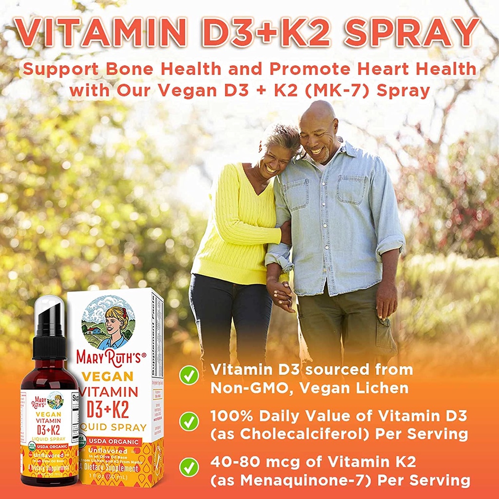 Xịt vitamin D3+K2 hữu cơ Mary Ruth’s Spray 30ml