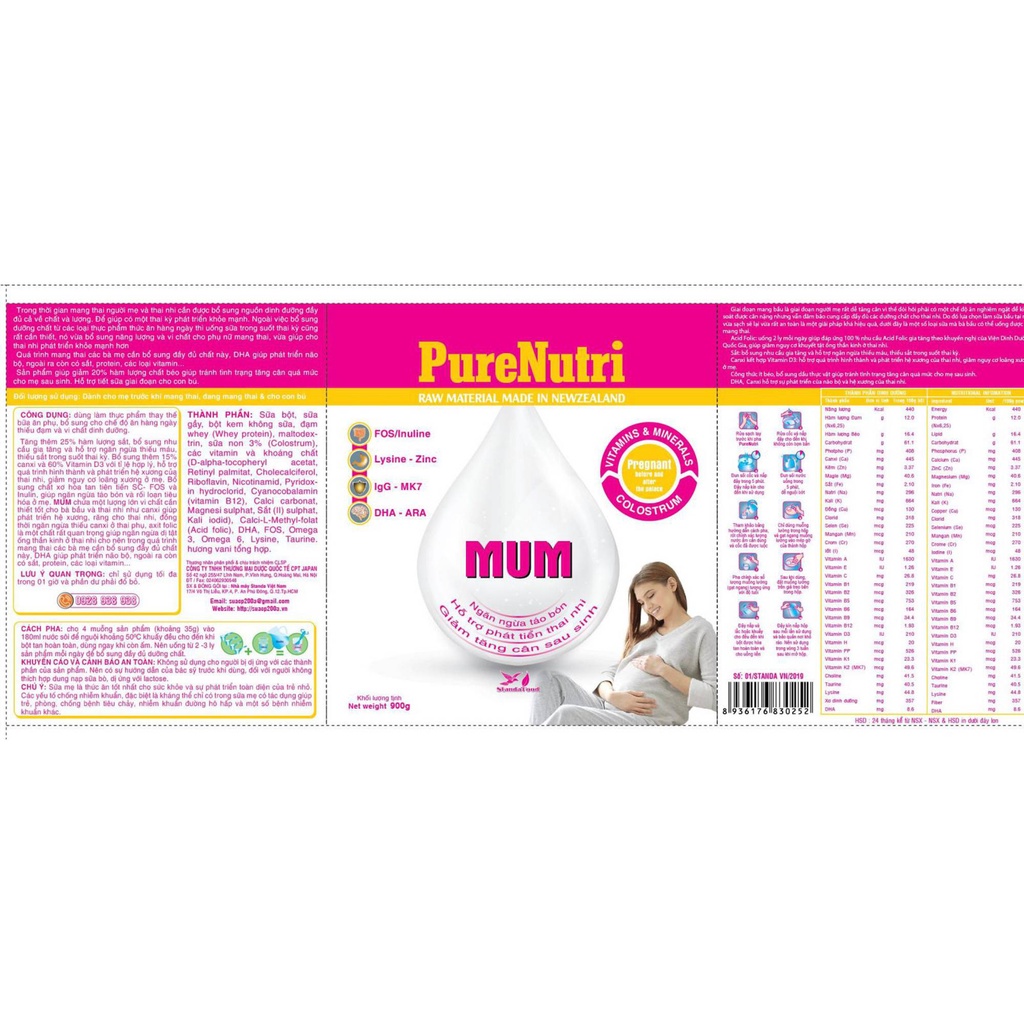 Sữa Bột PURENUTRI MUM 900g - Ngăn Ngừa Táo Bón, Hỗ Trợ Phát Triển Thai Nhi, Giảm Tăng Cân Sau Sinh