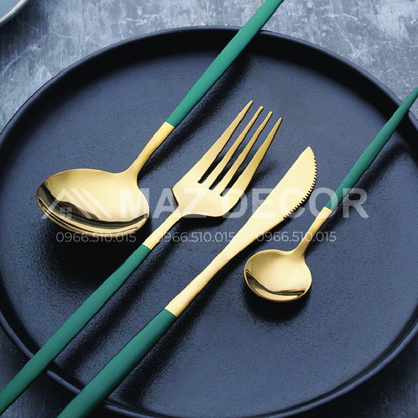 SALE NGHỈ TẾT Thìa nĩa đũa rĩa ăn decor inox 304 đẹp phong cách Vintage hoàng gia tân cổ điển mạ vàng cao cấp