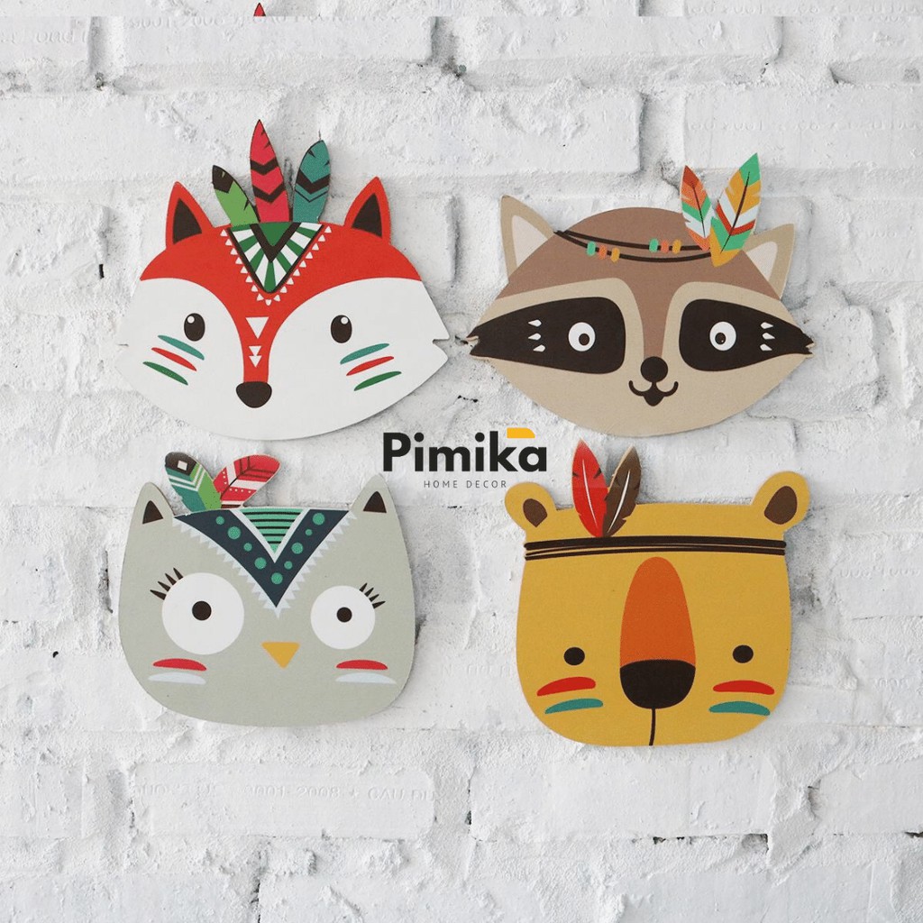 Bảng dán tường Hình mặt thú (Set 4 con)