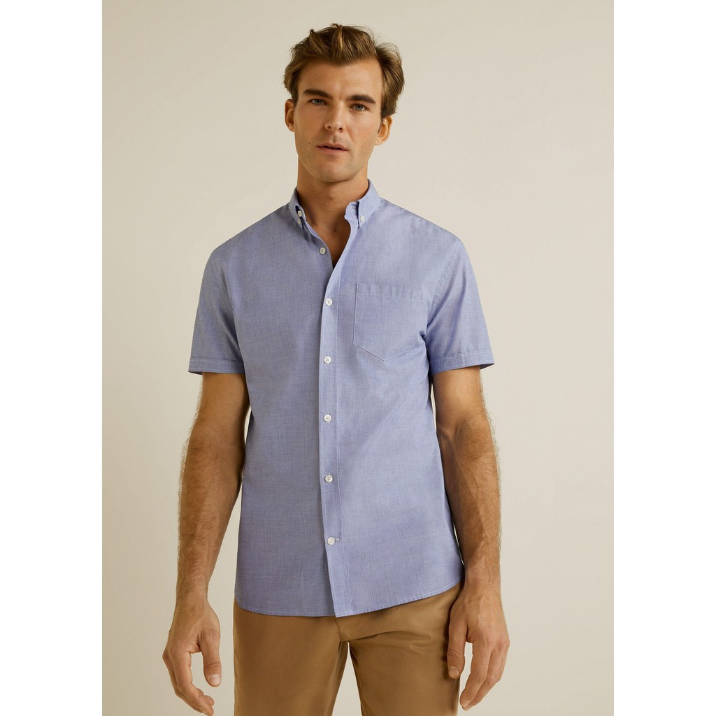 Áo Sơ Mi Nam Mango Regular Fit Cotton Shirt Navy