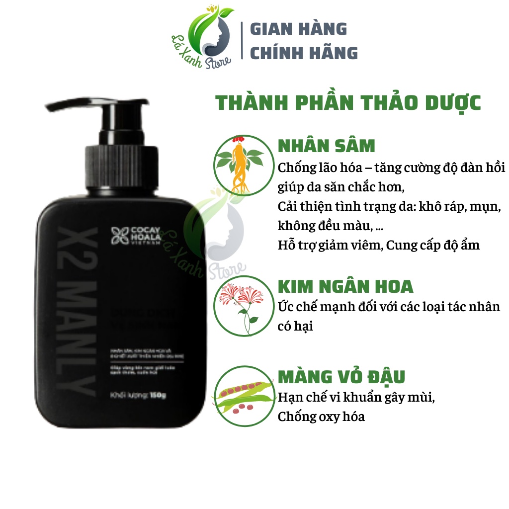 Gel Vệ Sinh Nam Giới X2 Manly Cocayhoala - Dung dịch vệ sinh làm sạch sâu, Giúp trẻ hóa cậu nhỏ với dung tích 150ml