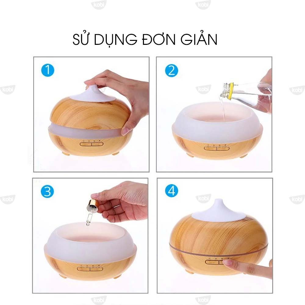 Máy xông tinh dầu siêu âm Bí Ngô kèm 2 chai tinh dầu Kobi 10ml/chai, hàng chính hãng