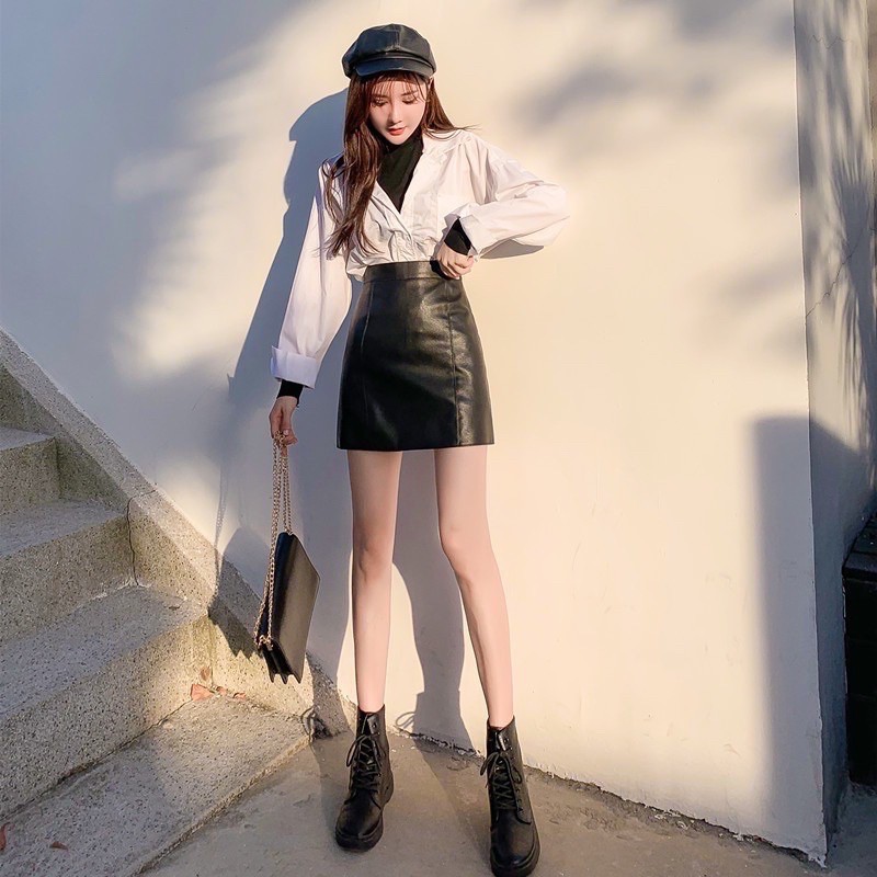 [Mã FAMAYWA giảm 10K đơn 50K] Chân Váy Da Chữ A Lưng Siêu Cao Hàn Quốc | BigBuy360 - bigbuy360.vn