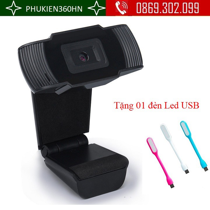 Webcam Livetream dùng cho Laptop PC, học online kèm Mic + Tặng 01 đèn led USB