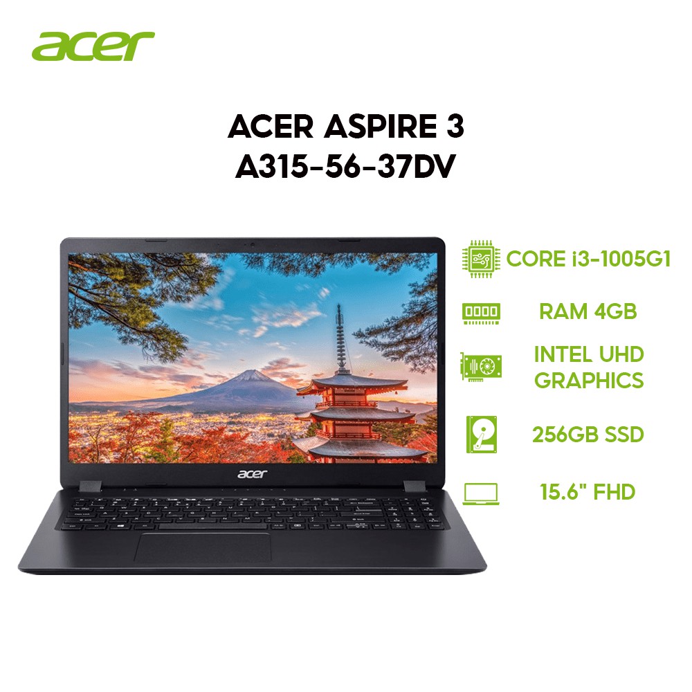 [ACERT300K Giảm 300K] Laptop Acer Aspire 3 A315-56-37DV i3-1005G1 | 4GB | 256GB | 15.6"