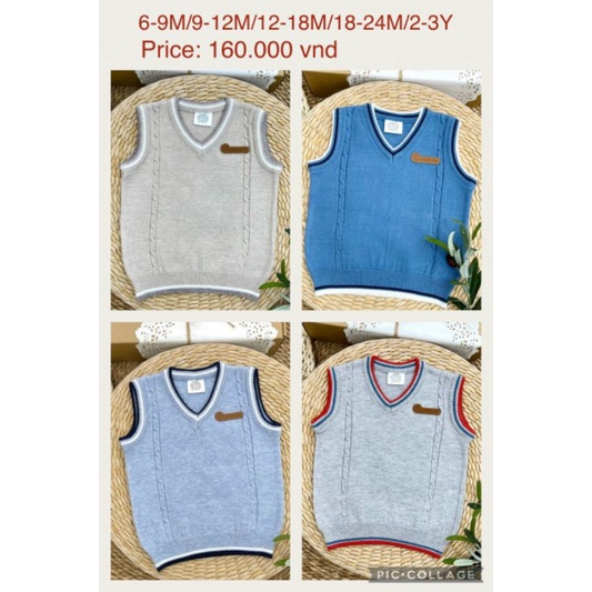 Moon - Áo gile len chui đầu can ngực cho bé 6-16kg