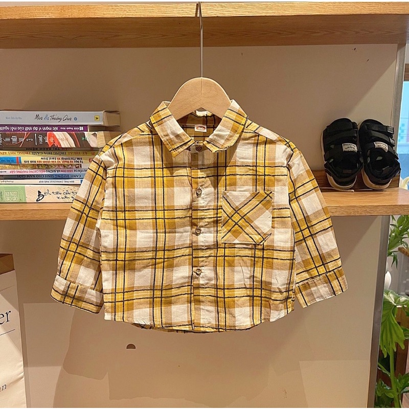 Áo sơ mi bé trai chất thô đũi siêu mềm mát