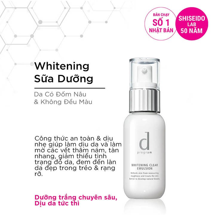 Sữa Dưỡng DProgram Dưỡng trắng Whitening Clear Emulsion 100ml