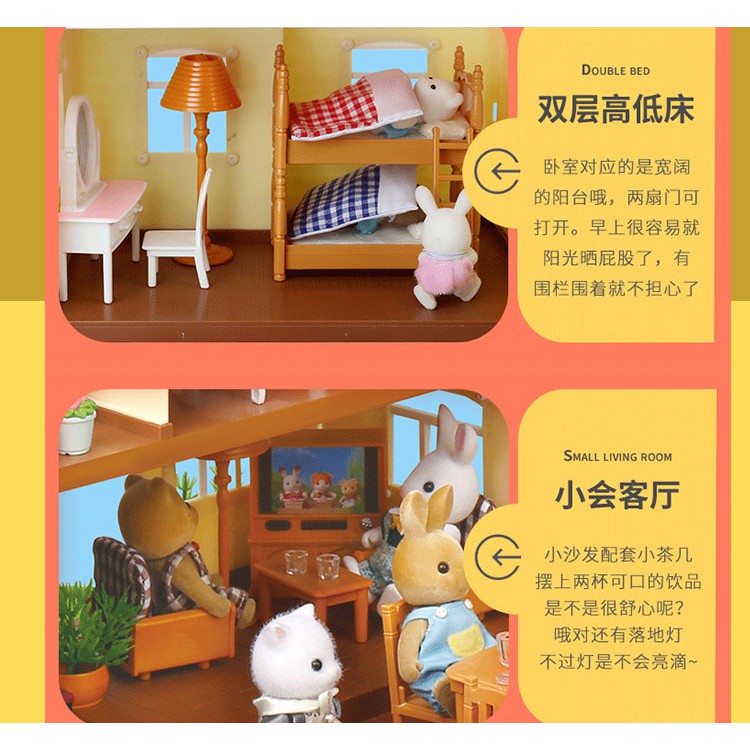 Set đồ chơi nội thất nhà ở búp bê thỏ mini phong cách Nhật Bản cho bé gái