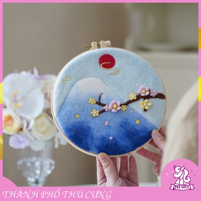 Bộ kit len chọc Bức Tranh Sơn Thuỷ có hướng dẫn size 20*20 cm