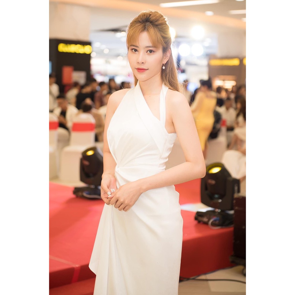 Đầm dạ hội lệch vai nhúng eo bèo bên hông (HÀNG CAO CẤP)