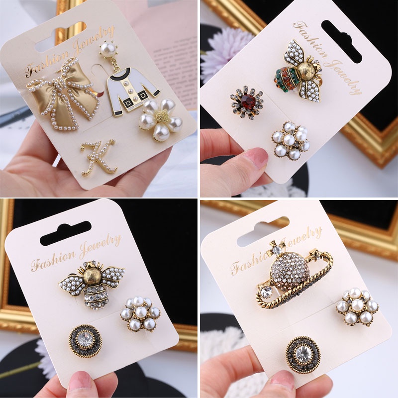 Set 3 Ghim Cài Áo Hình Vương Miện Đính Ngọc Trai Nhân Tạo Thời Trang