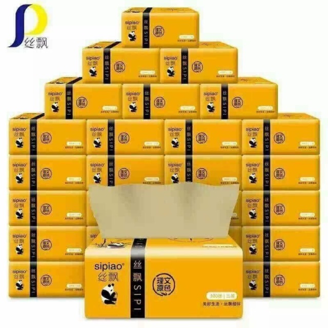 Giấy ăn gấu trúc Sipao thùng 30 gói (giấy đủ 300 tờ/1 gói)