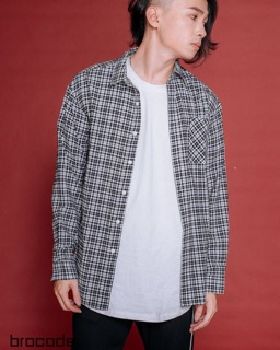 Áo sơ mi flannel đen trắng kẻ nhỏ Brocode