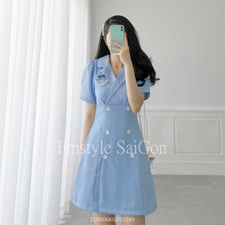 Đầm sơ mi cổ vest tay phồng phối ngọc ullzang thời trang nữ VM Shop 21VD06KI2201