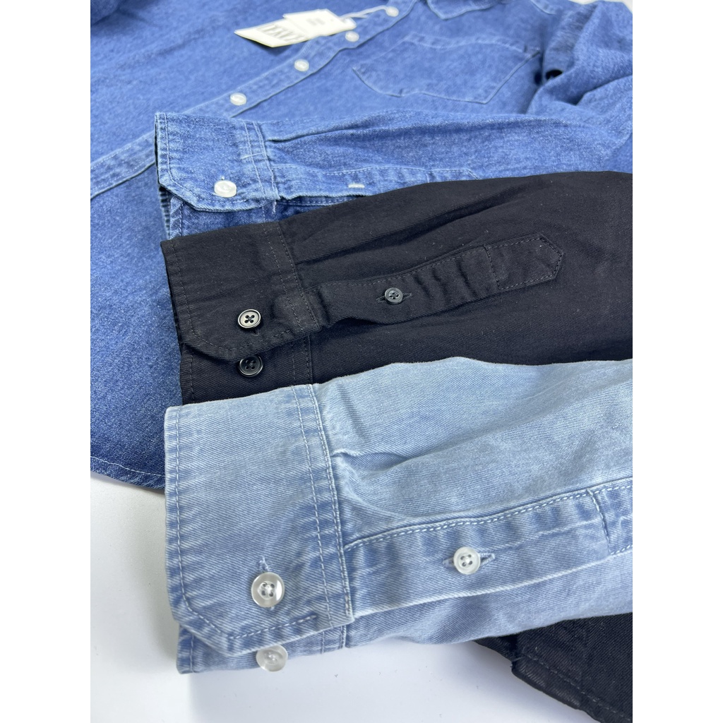Áo sơ mi jeans denim nam dài tay dáng suông, áo somi bò chống nắng chất liệu jean cao cấp, co dãn tốt