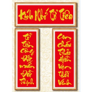 Tranh đính đá kính nhớ tổ tiên H1112 - 35x90+76x98x2cm