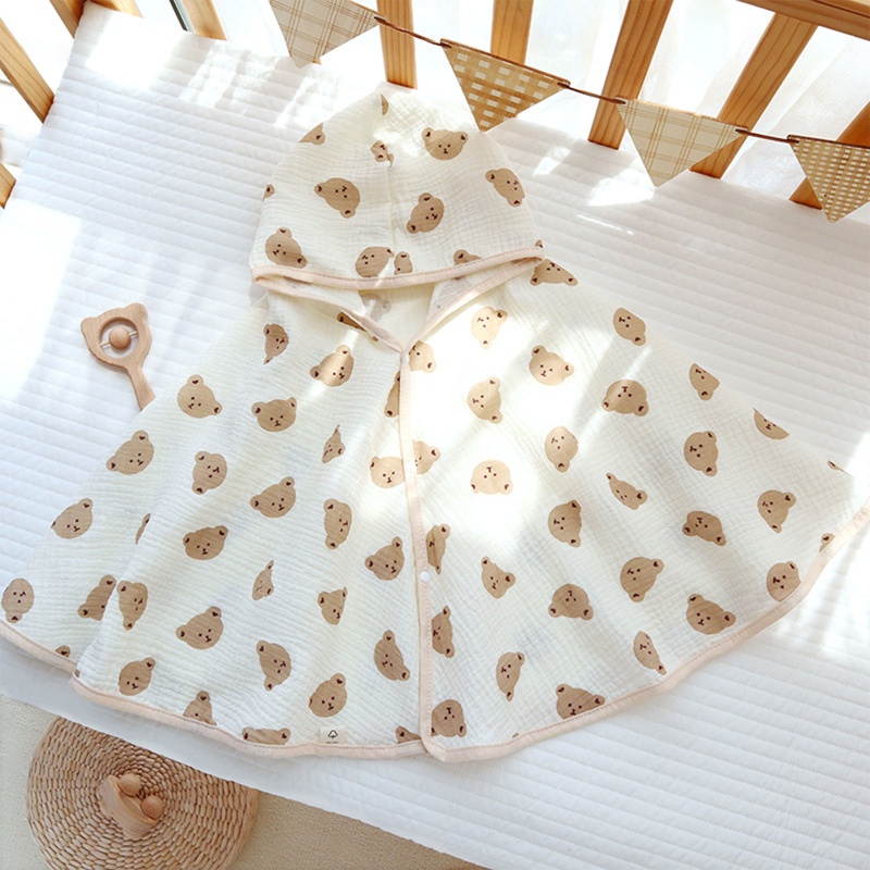 Khăn Tắm Cotton Có Mũ Trùm Chống Nắng Siêu Thấm Hút Tiện Dụng Cho Bé