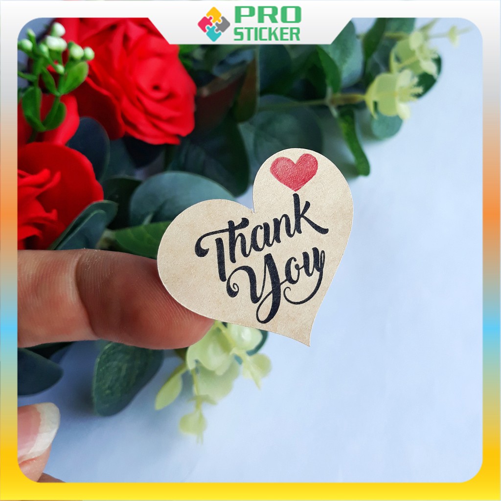 Set 245 Tem Nhãn Decal Giấy Kraft Cảm Ơn Hình Trái Tim Dán Bao Thư, Đồ Handmade, Quà Tặng, Trang Trí, Làm Bánh