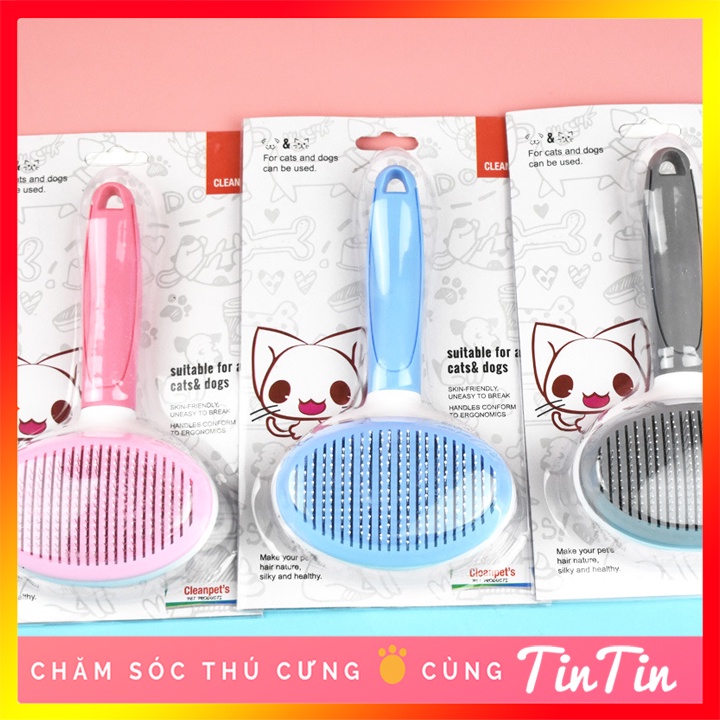 Lược Chải Lông có nút bấm Tự Làm Sạch Kiểu Tròn #Tintin Pet Store