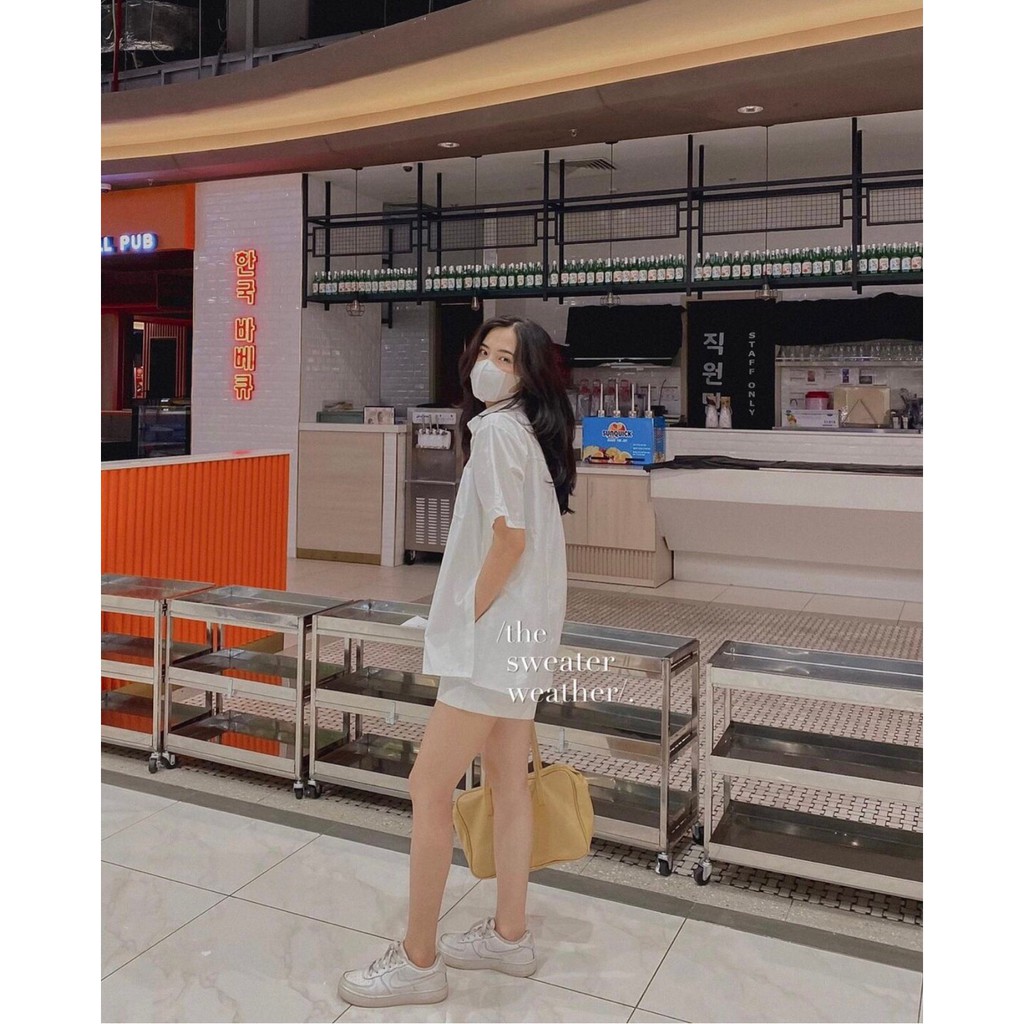 [Ảnh thật] Áo sơ mi tay lỡ xẻ tà 2 bên cài cúc ulzzang