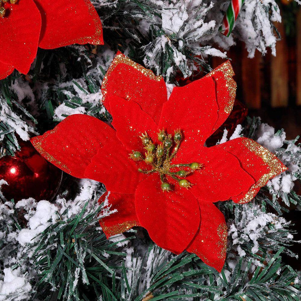 YNATURAL Hoa Nhựa Lấp Lánh Trang Trí Cây Thông Giáng Sinh Năm Mới