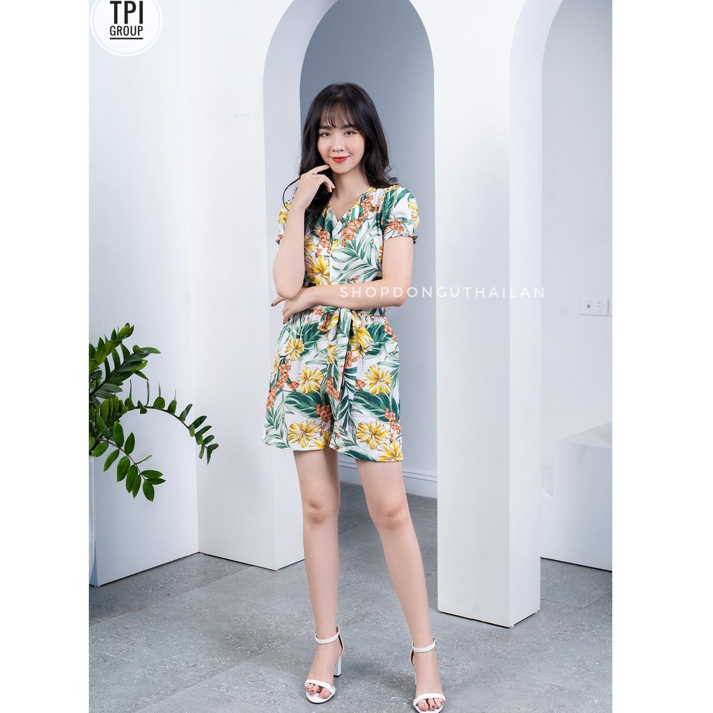 [Mã FAGREEN245 giảm tới 30K đơn 99K] Jumpsuit đũi họa tiết hoa lá siêu mát