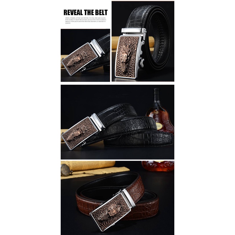 Crocodile slide buckle belt pure leather automatic buckle belt men's leather leisure wild influx of men and young new