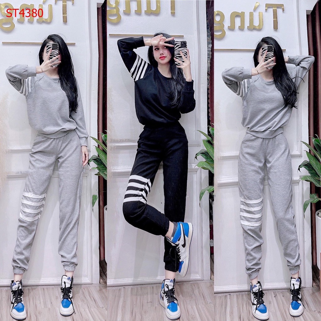 Set bộ nỉ xám quần ôm thể thao