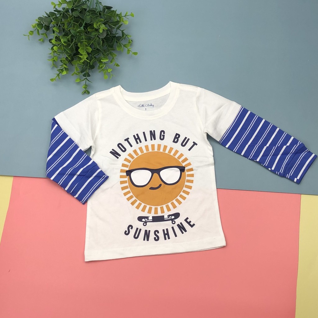 Áo cotton thu đông bé trai dài, phối tay in hình size 1-5T, cho bạn từ 10-18kg, chất cotton dày dặn, đanh tay