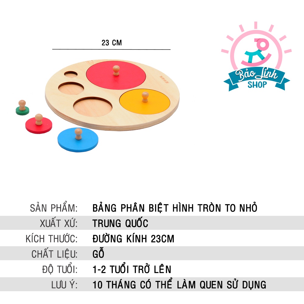 Đồ chơi cho bé 1-2 tuổi - Bảng ghép hình tròn to nhỏ CHUẨN MONTESSORI| Giáo cụ Montessori 0-3