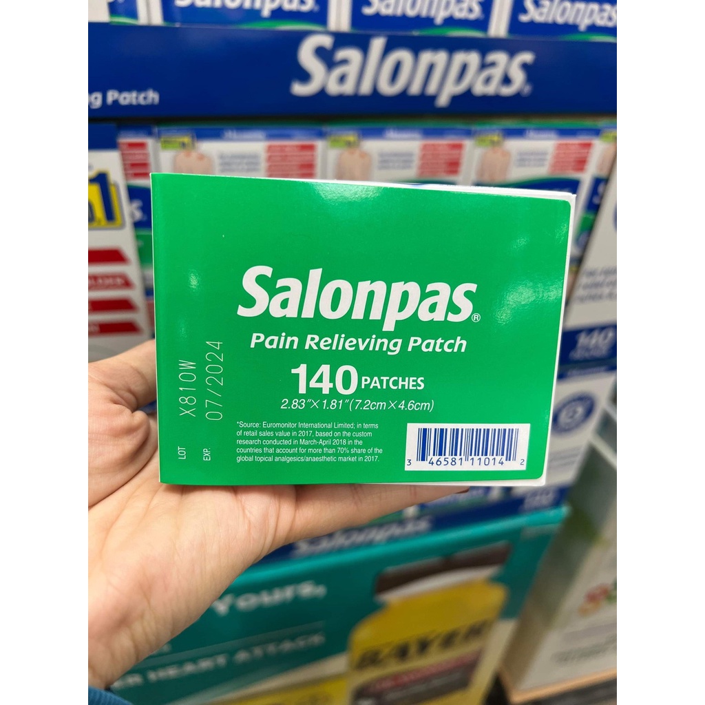 Cao dán giảm đau Salonpas Mỹ hộp 140 miếng sản phẩm được hãng Hisamitsu sản xuất riêng cho thị trường Mỹ - EDS Hàng Mỹ