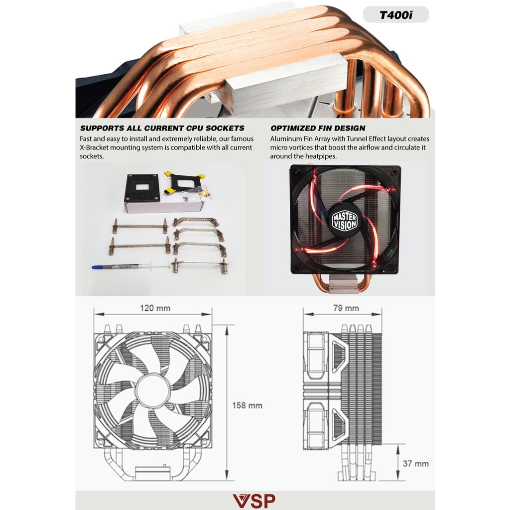 Tản nhiệt khí Masster Vision T400i - Support all Socket AMD &amp; Intel - CHÍNH HÃNG