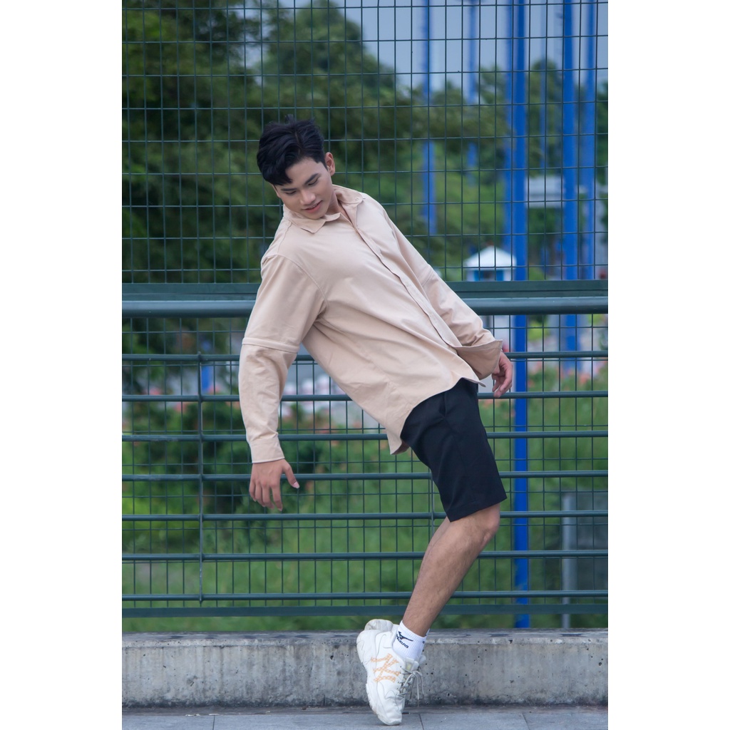 ÁO SOMI TAY DÀI RÁP TAY, TAY NỐI DÂY KÉO MÀU BE, ĐEN CHẤT KAKI NHUNG