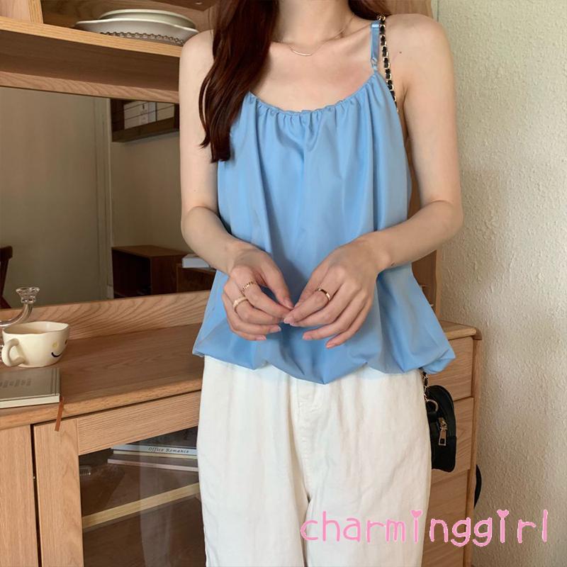 Áo Hai Dây Dáng Rộng Màu Sắc Đơn Giản Quyến Rũ Cho Nữ
