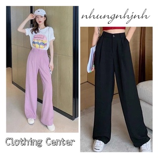 Quần ống suông cao cấp , quần vải ống rộng lưng cao màu đen tím cho nữ