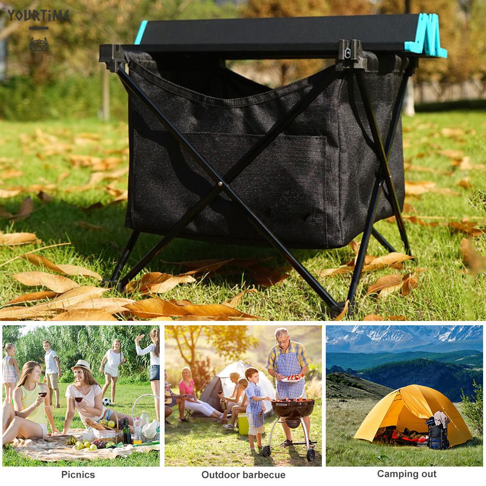 Bàn xếp có giỏ đựng đồ dùng khi đi cắm trại/dã ngoại ngoài trời tiện dụng