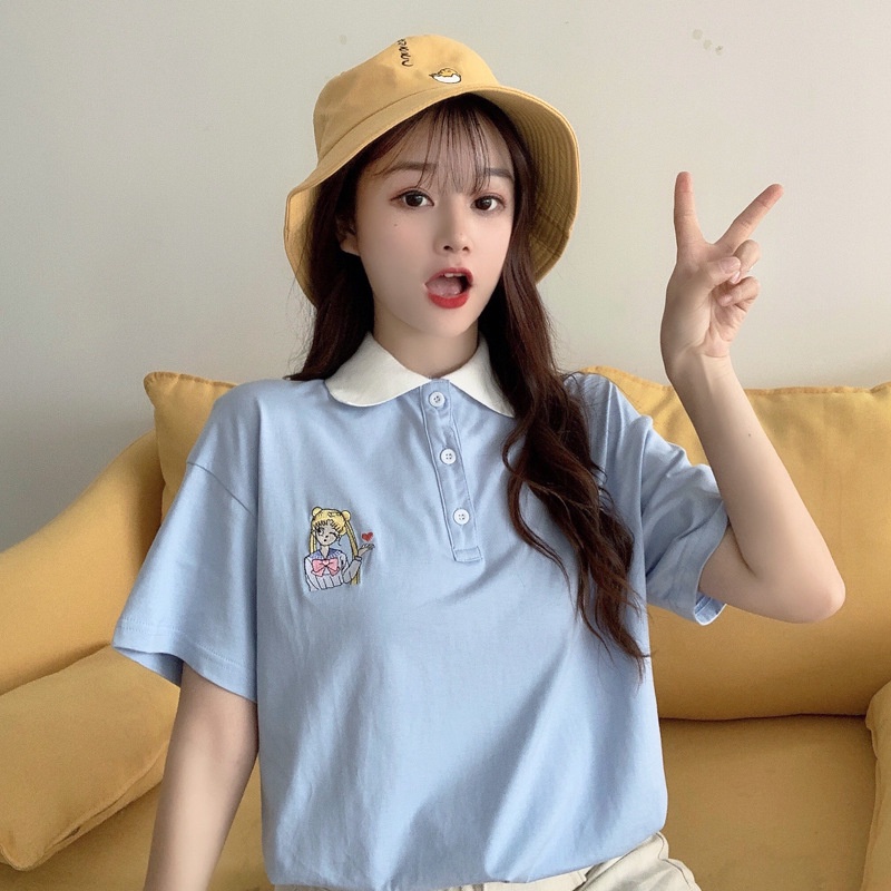 Áo Polo Nam Nữ Form Rộng Chất Thun Mềm Mát Phong Cách In Hình Thủy Thủ Mặt Trăng Xinh Xắn Hợp Thời Trang TTQ0347